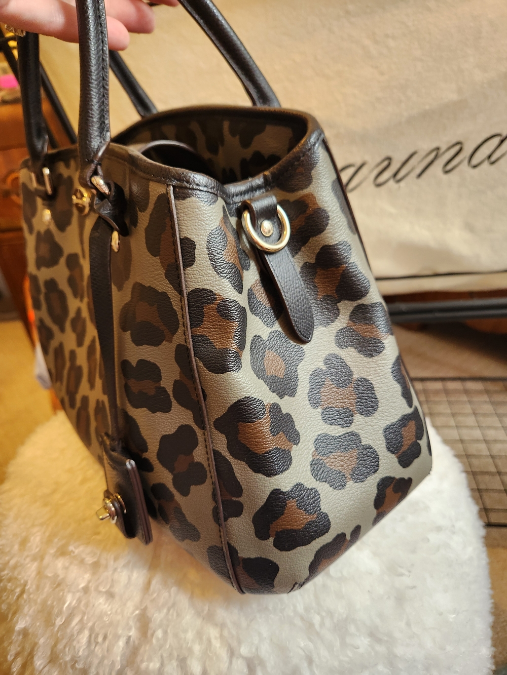 Coach Leopard Print Leather Satchel - Brown/Black - Picture 4 of 7
